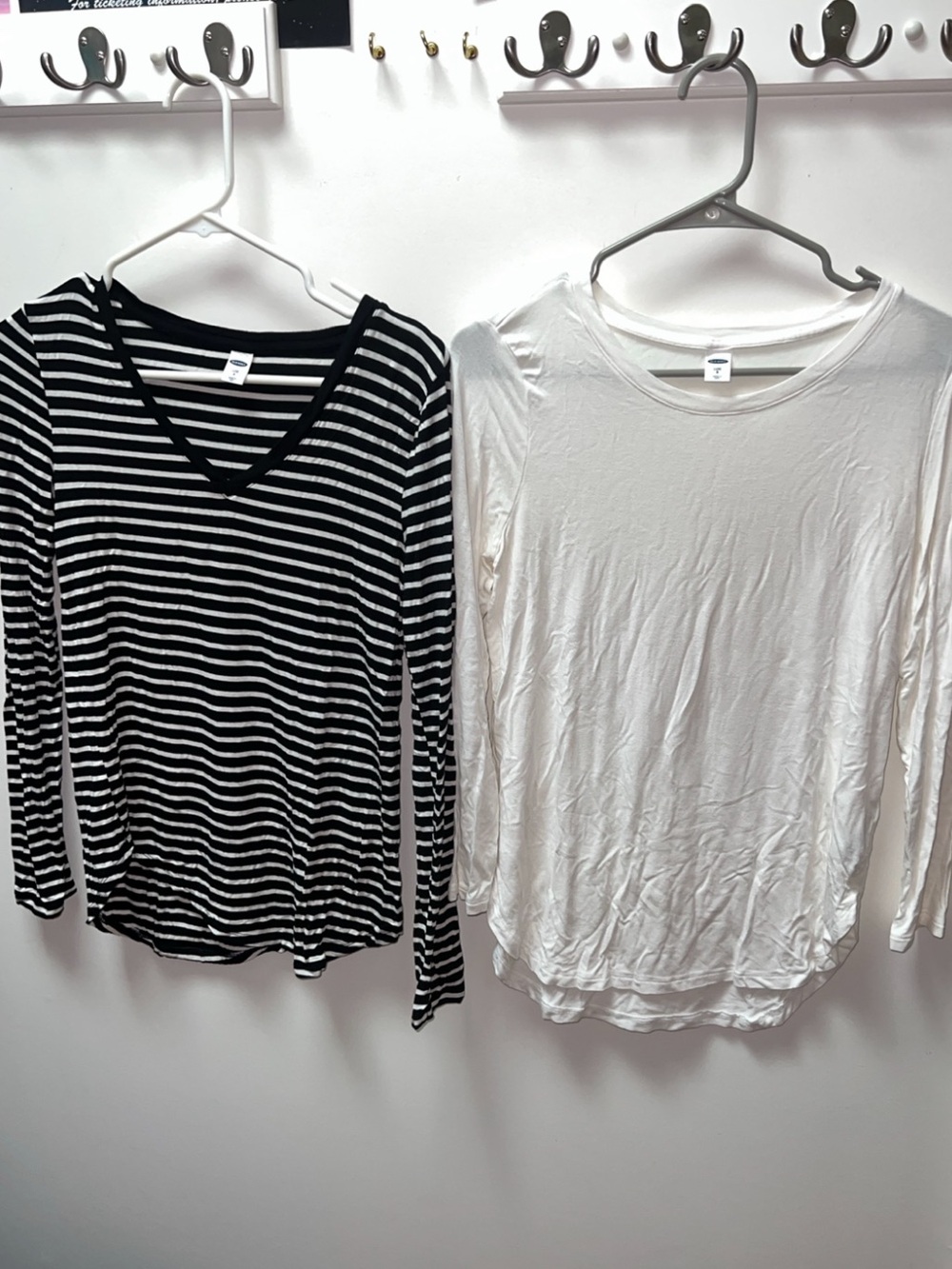 2 Old Navy Luxe Long Sleeve Tops-White Scoop Neck & Black White Stripe V neck